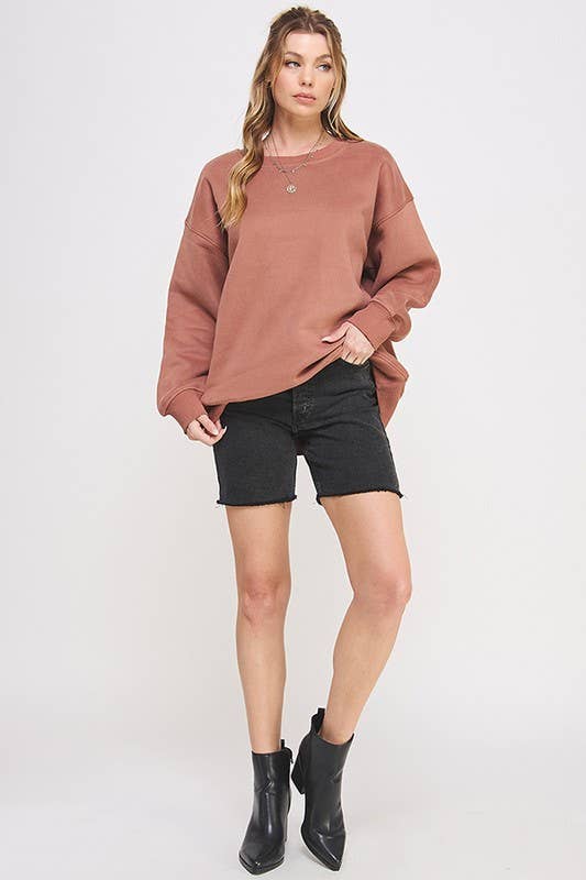 Long Sleeve Solid Round Neck Oversized Sweatshirt