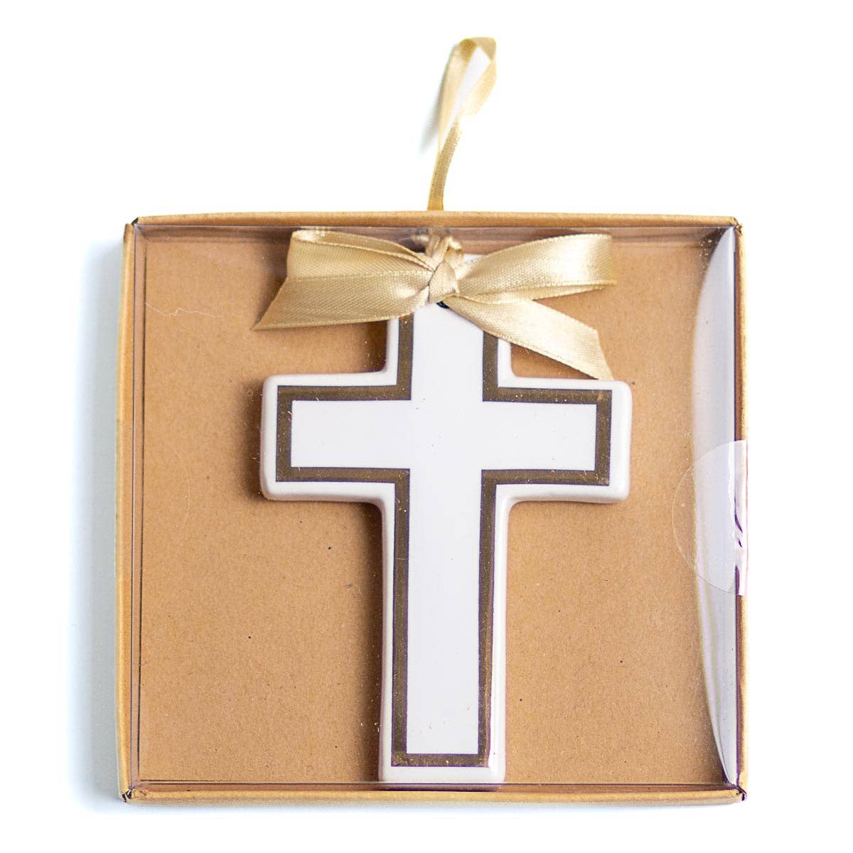 Classic Cross Ornament   White/Gold   4"