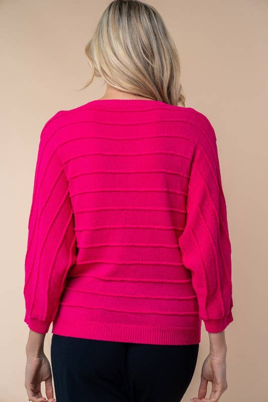 Fuchsia Long Sleeve Solid Sweater Knit Top