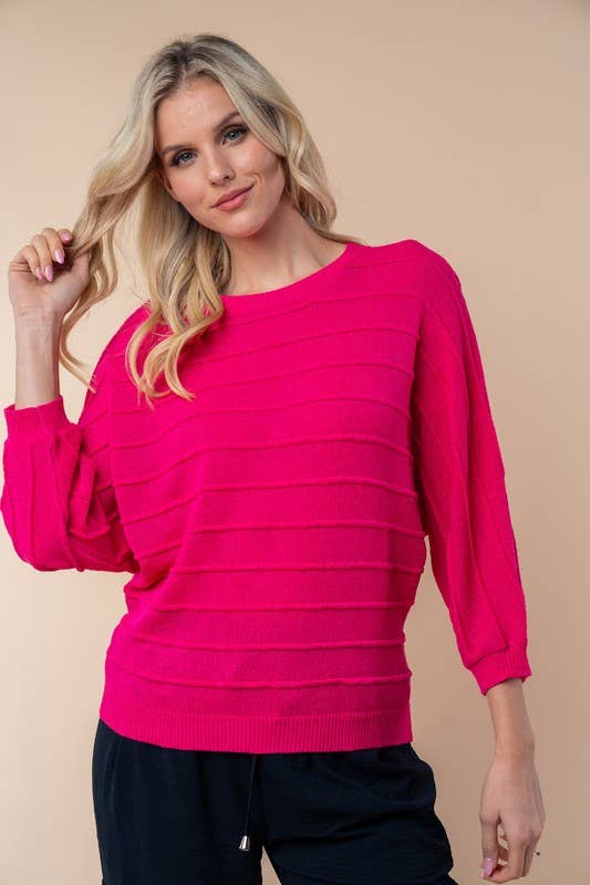 Fuchsia Long Sleeve Solid Sweater Knit Top