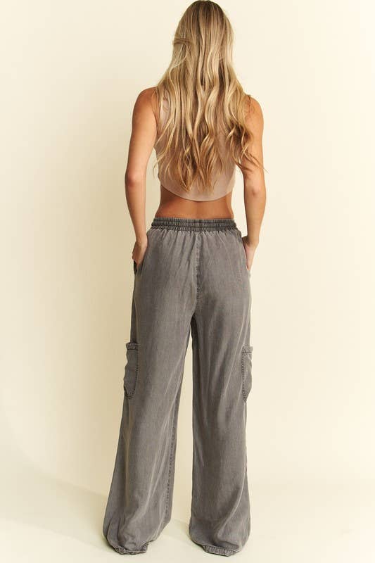MINERAL WASH TENCEL WIDE PANTS