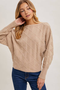 Boat Neck Diamond Knit Sweater