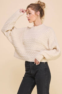 Long Sleeve Cable Knit Cropped Sweater