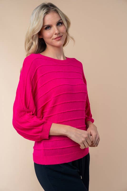 Fuchsia Long Sleeve Solid Sweater Knit Top