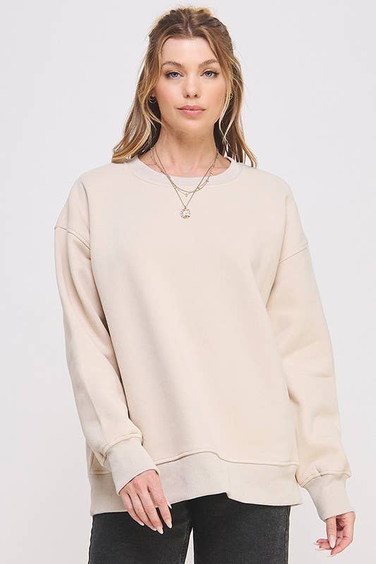 Long Sleeve Solid Round Neck Oversized Sweatshirt