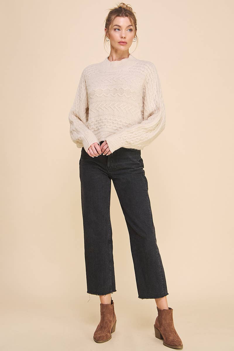 Long Sleeve Cable Knit Cropped Sweater