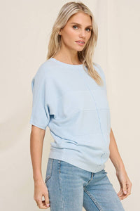 Sky Blue Soft Fine Gauge Elbow Dolman Top
