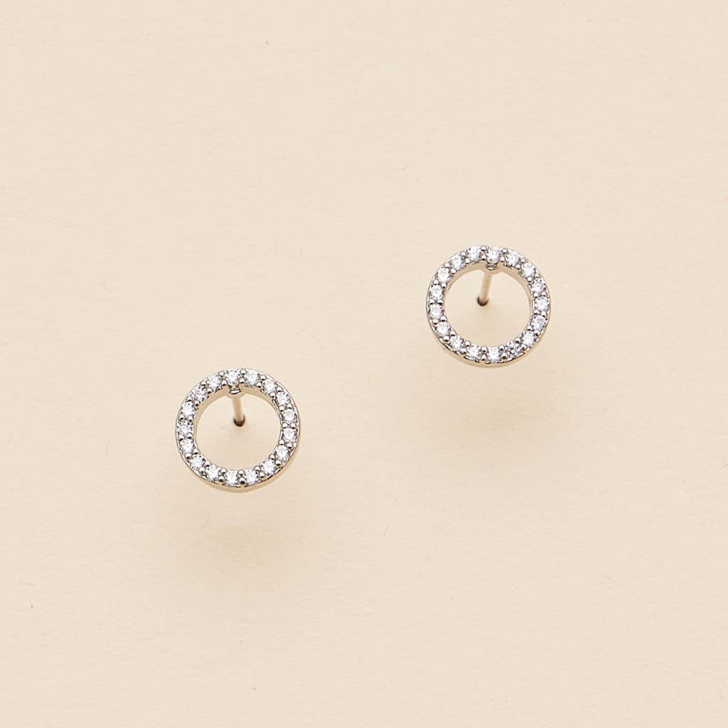 CZ 18K Gold Dip Round Stud Earrings