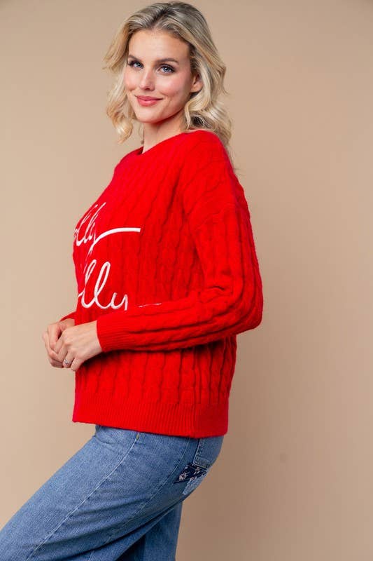 Holly Jolly Long Sleeve Solid Knit Sweater