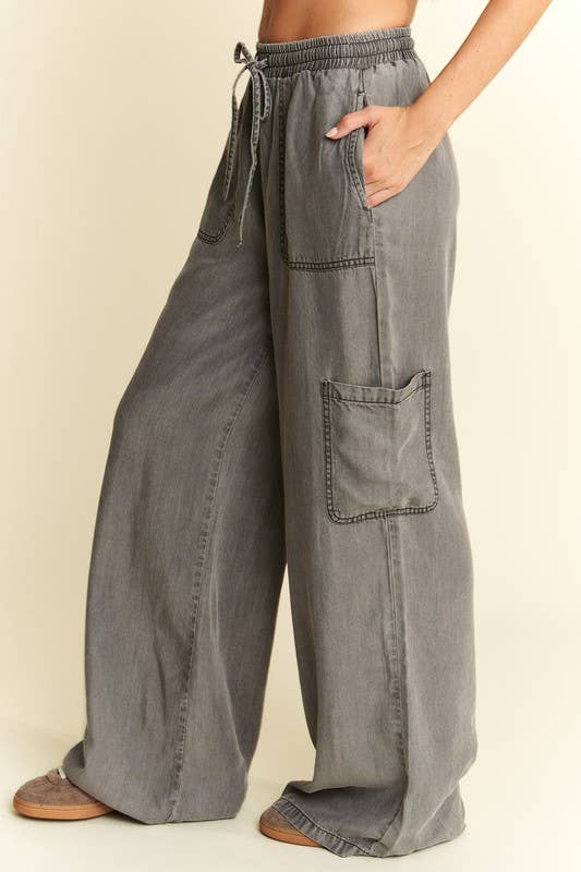 MINERAL WASH TENCEL WIDE PANTS