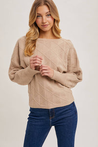 Boat Neck Diamond Knit Sweater