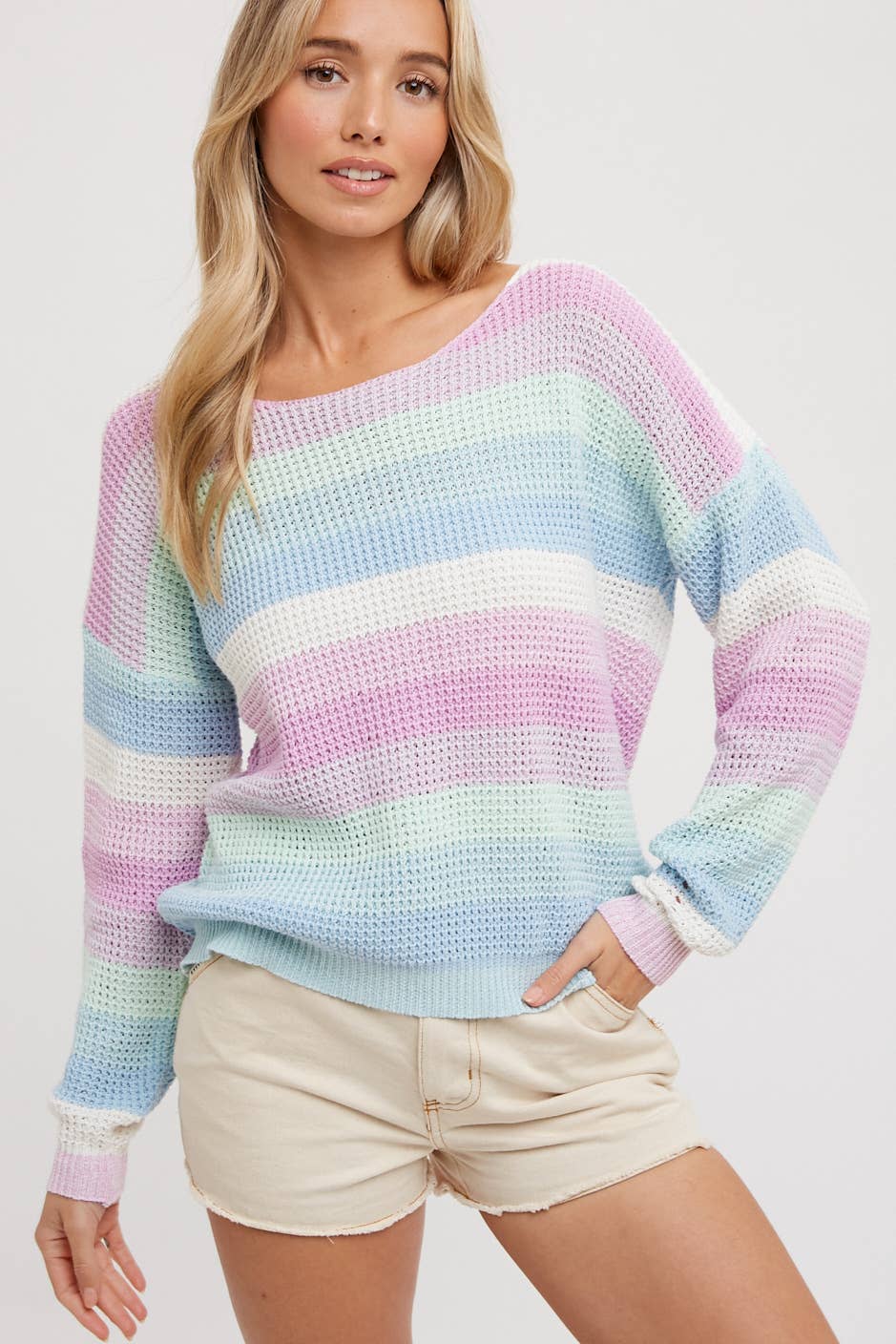 Color Block Pastel Knit Sweater Pullover