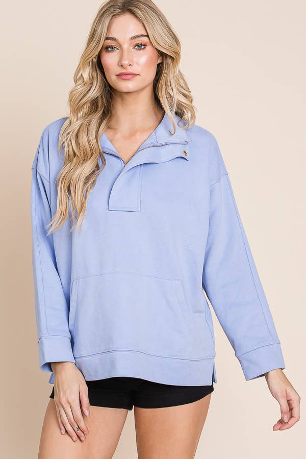 Sky Blue Quarter-Zip Fleece Sweatshirt