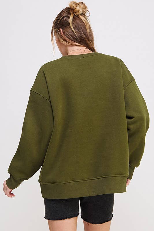 Long Sleeve Solid Round Neck Oversized Sweatshirt