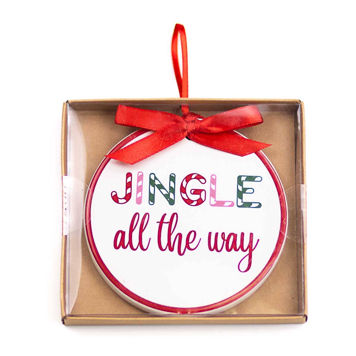 Jingle All The Way Ornament   White/Red   4"