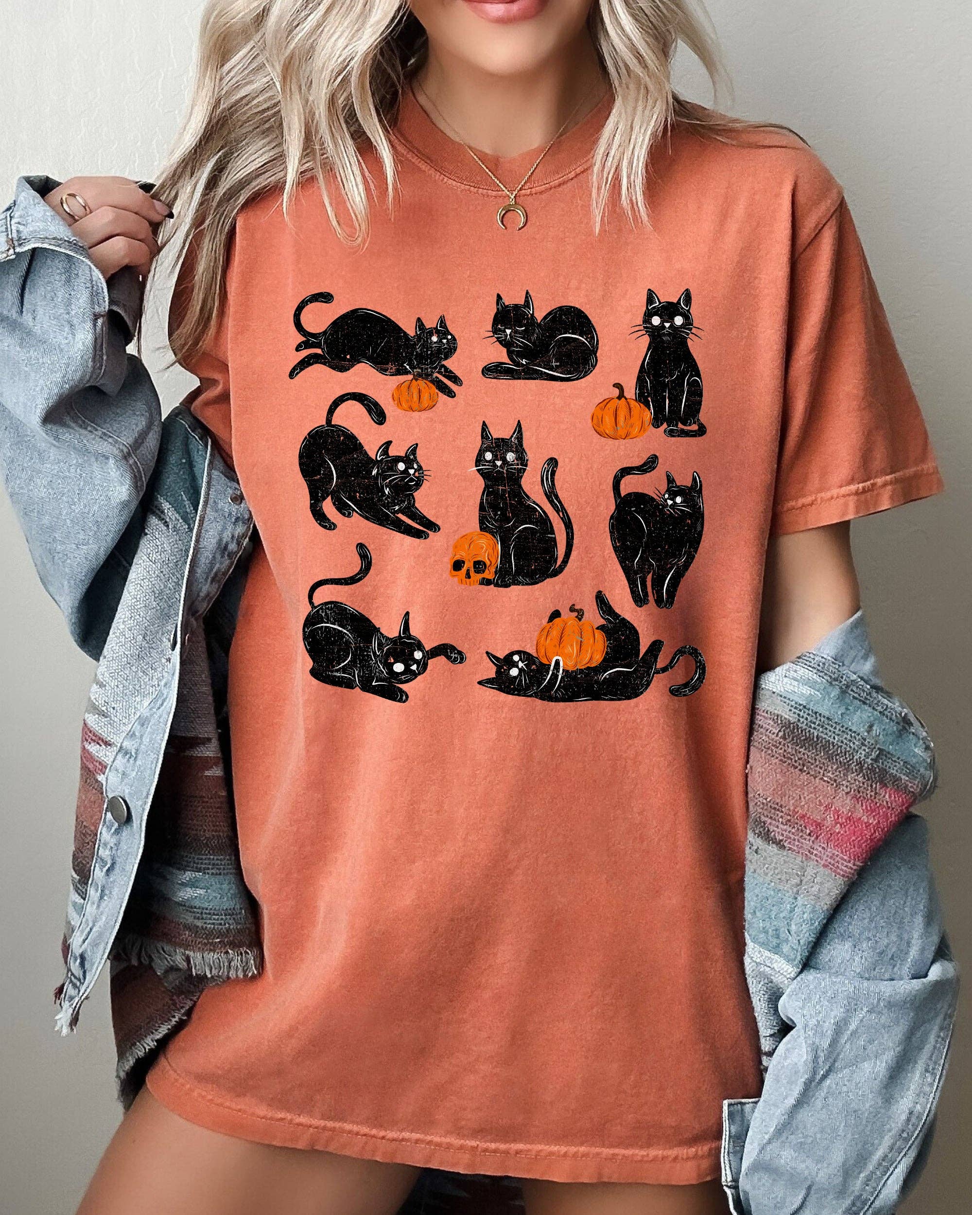 Yam Comfort Colors Black Cat Halloween Graphic Tee