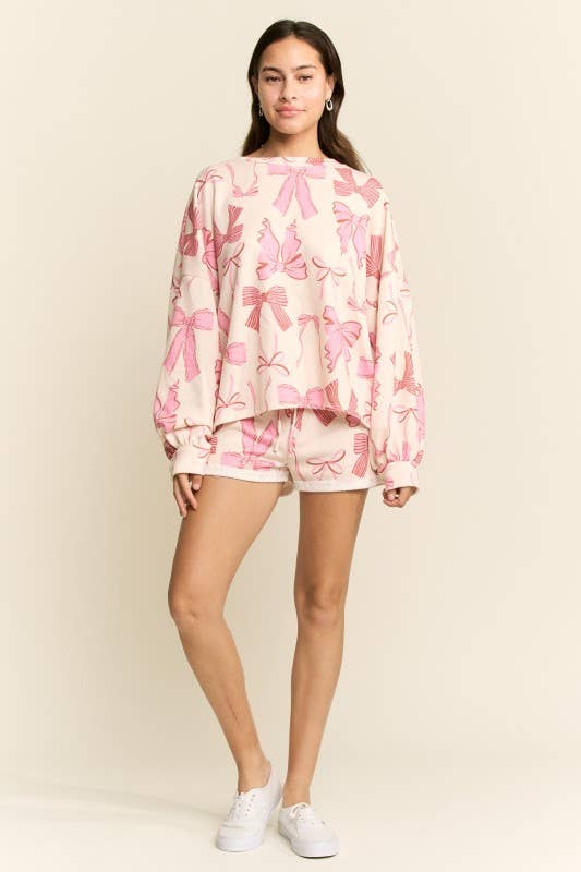 Bow Sweatshirt and Shorts Lounge Set