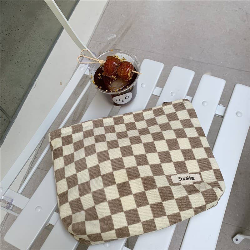 TRAVEL CHECKER COSMETIC MAKEUP POUCH BAG