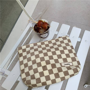 TRAVEL CHECKER COSMETIC MAKEUP POUCH BAG