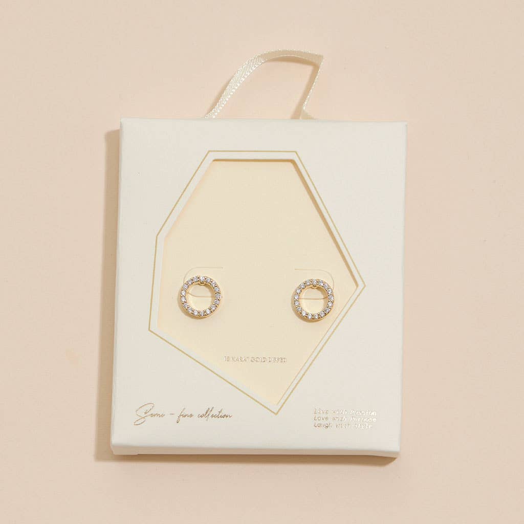 CZ 18K Gold Dip Round Stud Earrings