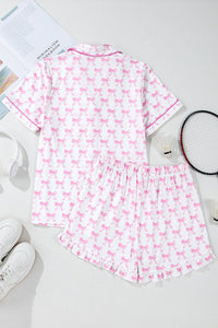 Valentines Bowknot Print Short Sleeve and Shorts Pajama Set