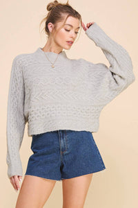 Long Sleeve Cable Knit Cropped Sweater