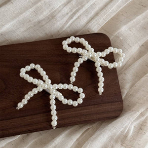 PEARL BALL CHAIN BOW HAIR CLIP SET OF TWO