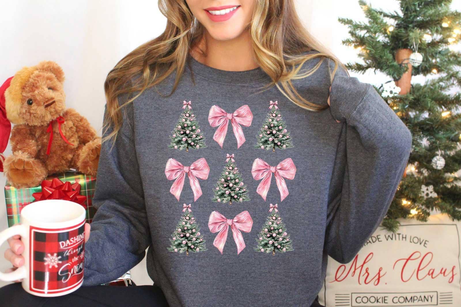 Coquette Bow Christmas Sweatshirt in Dark Heather