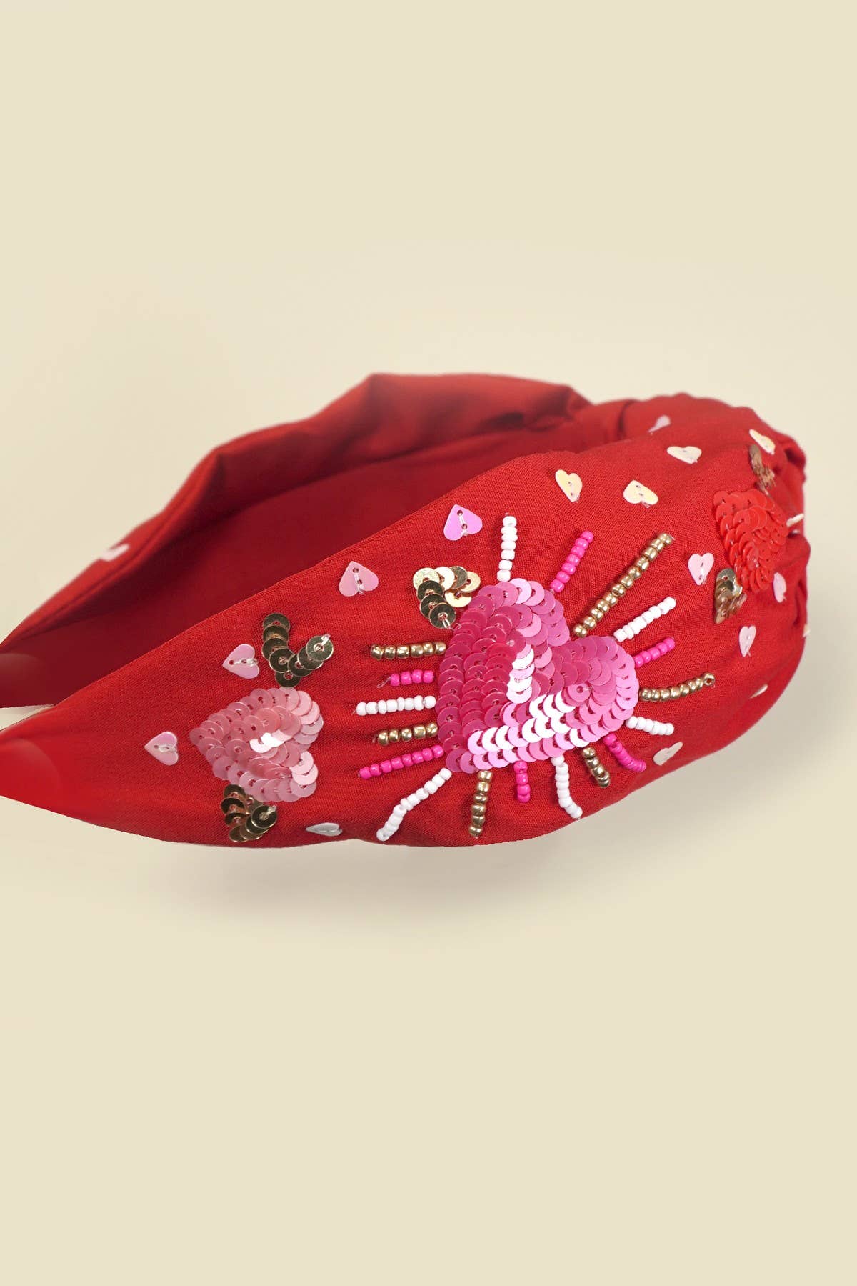 VALENTINE HEART SEED BEADED HEADBAND HAIR BAND