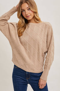 Boat Neck Diamond Knit Sweater