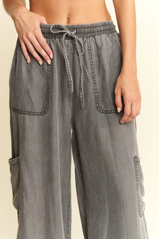 MINERAL WASH TENCEL WIDE PANTS