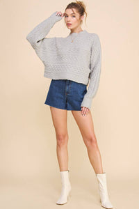 Long Sleeve Cable Knit Cropped Sweater