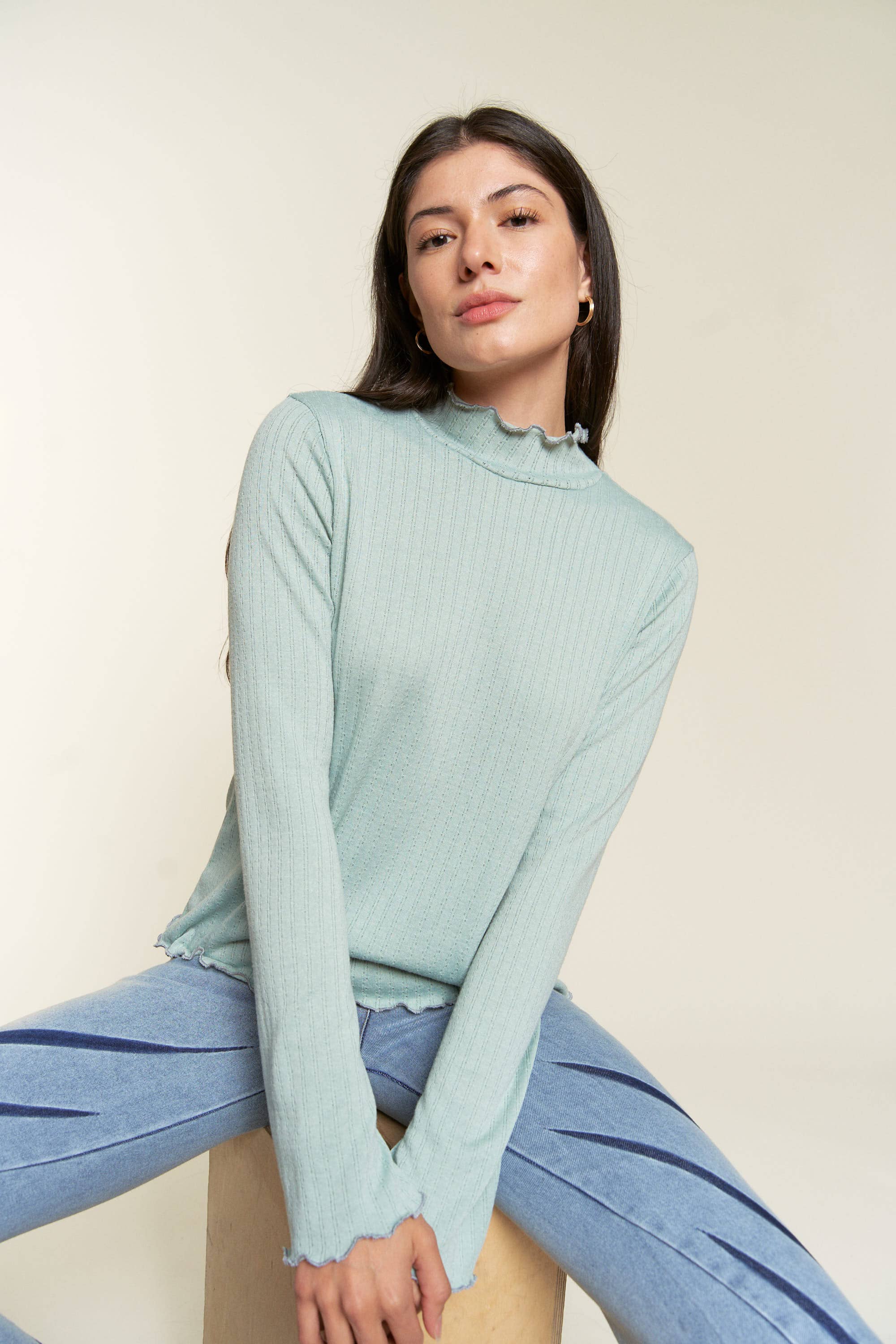 Sage Mock Neck Long Sleeve Top