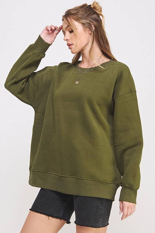 Long Sleeve Solid Round Neck Oversized Sweatshirt