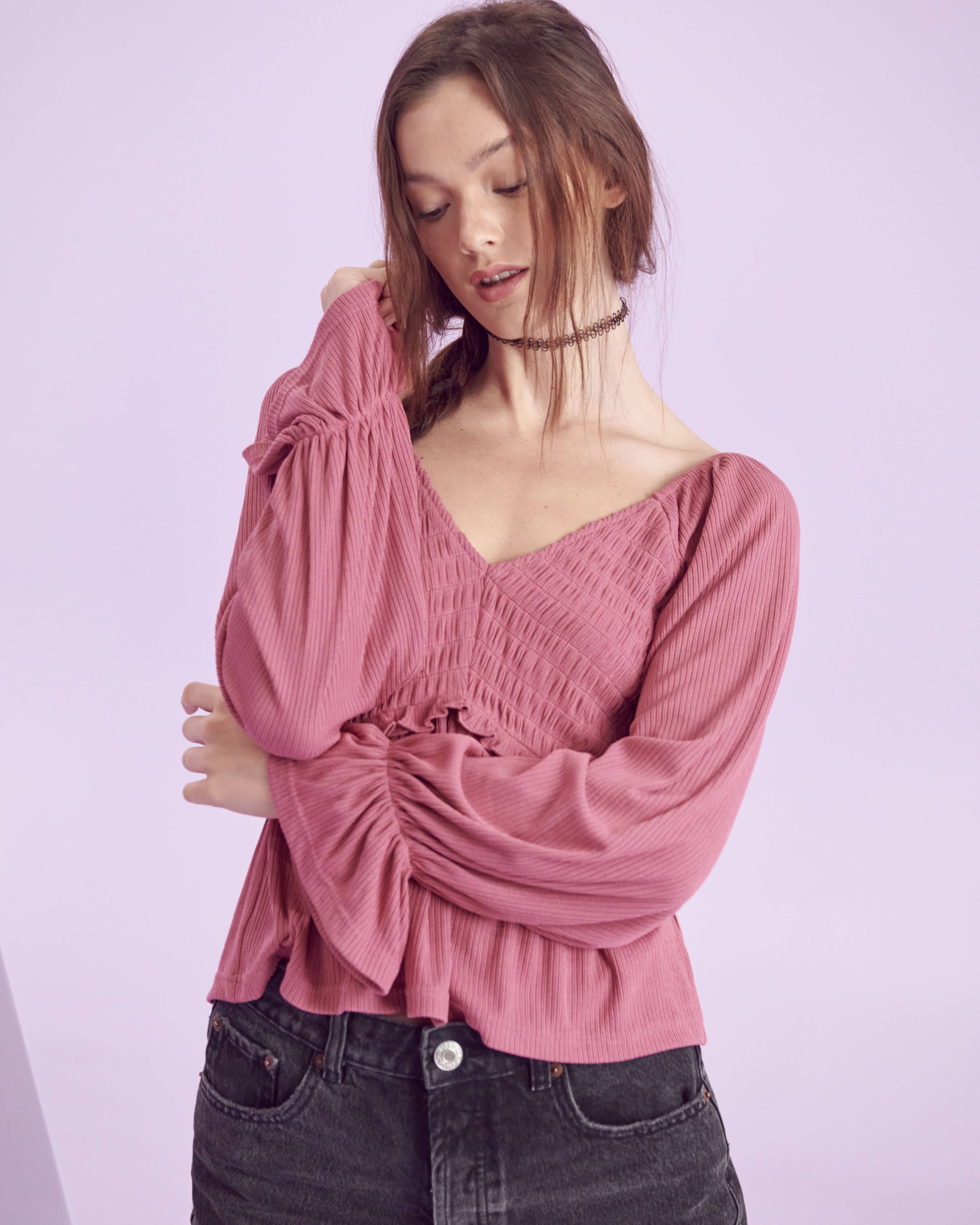 Teal Ruched Detail Bell Sleeves Top