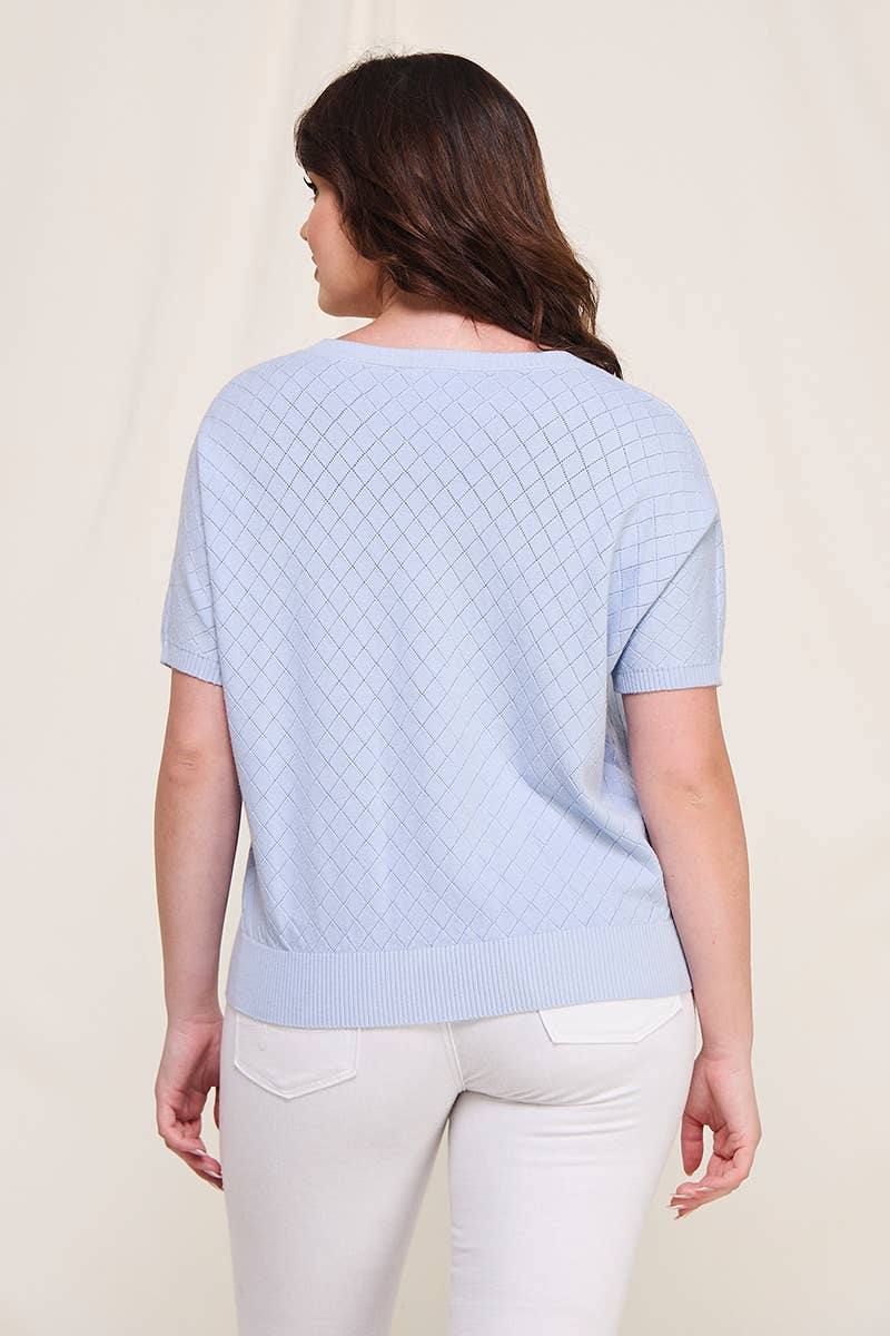 Plus Size Short Sleeve Dolman Pointelle Top