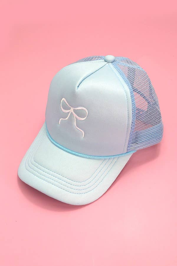 EMBROIDERY RIBBON BOW TRUCKER HAT CAP