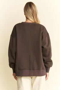 Long Sleeve Solid Round Neck Oversized Sweatshirt