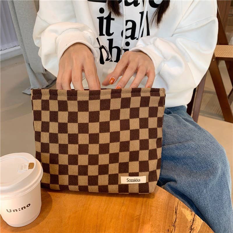 TRAVEL CHECKER COSMETIC MAKEUP POUCH BAG