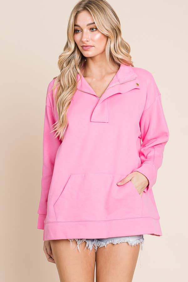 Sky Blue Quarter-Zip Fleece Sweatshirt