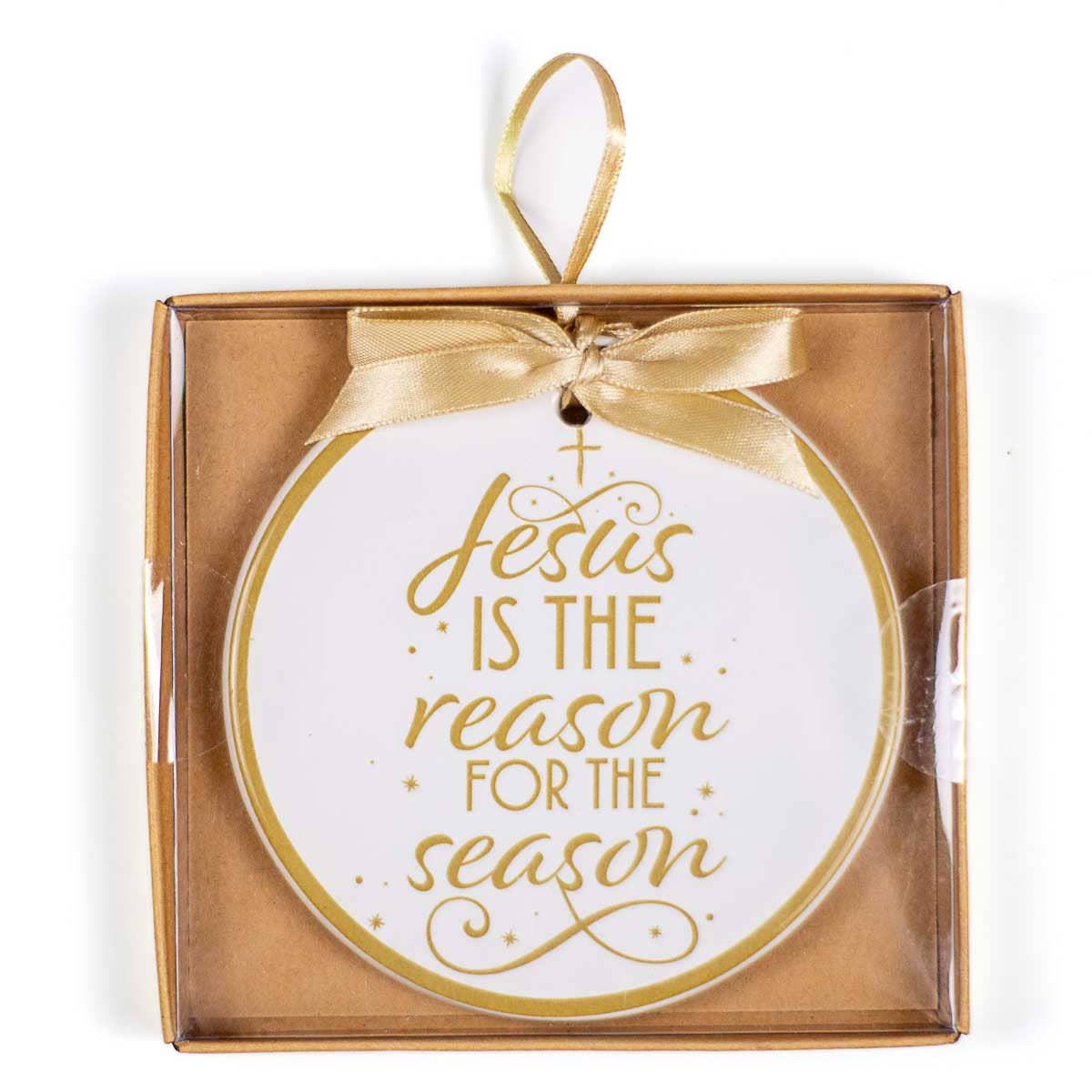 Jesus Is The Reason Ornament   White/Light Gold   4"