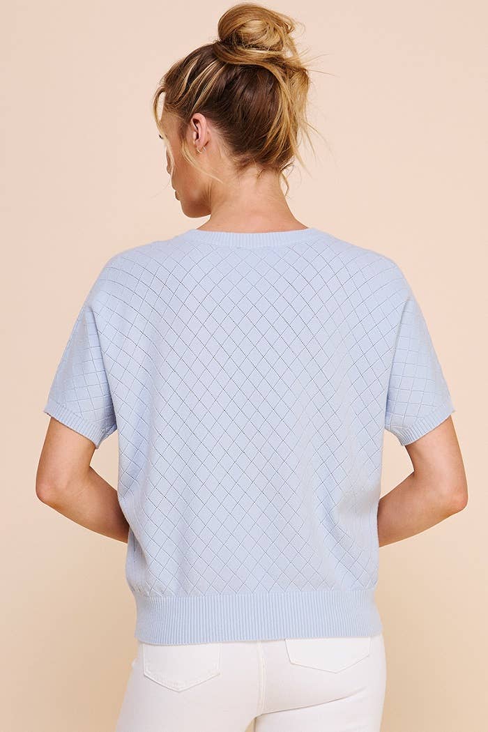 Powder Blue Short Sleeve Dolman Pointelle Top
