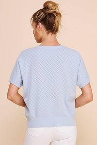 Powder Blue Short Sleeve Dolman Pointelle Top