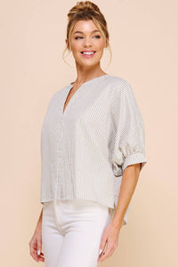Pinstripe Seersucker Dolman Blouse