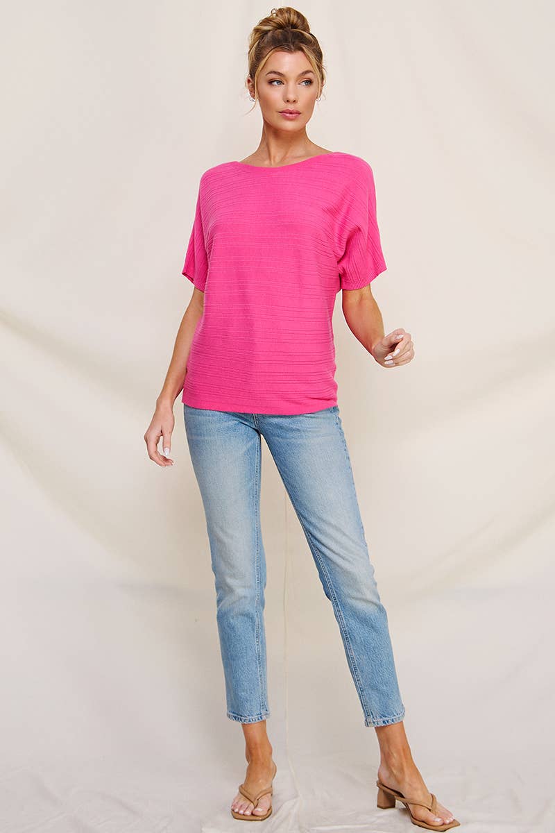 Magenta Soft Rib Short Sleeve Top