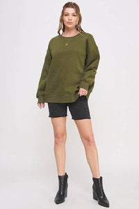 Long Sleeve Solid Round Neck Oversized Sweatshirt