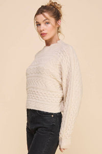 Long Sleeve Cable Knit Cropped Sweater