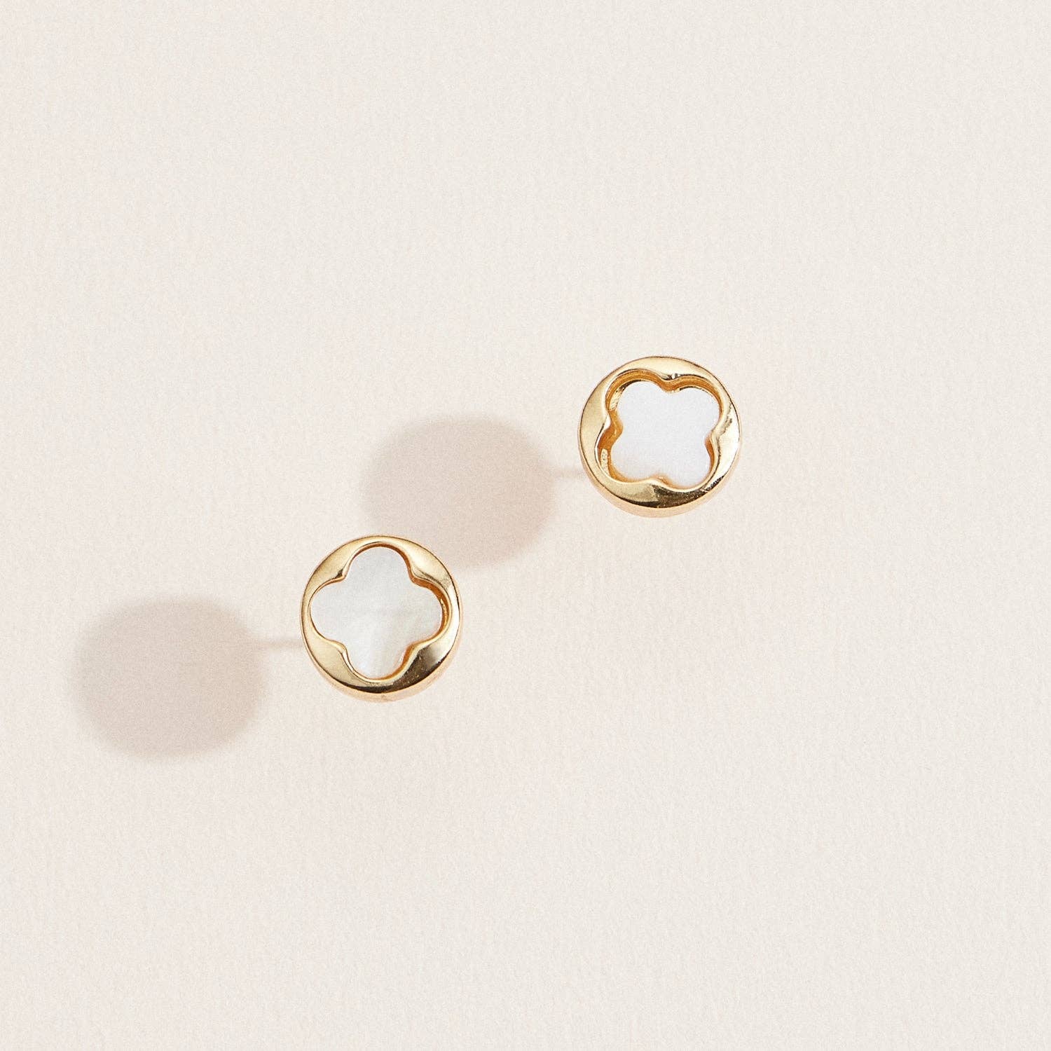 Gold & Mother of Pearl Clover Stud Earrings