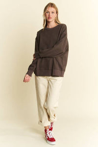 Long Sleeve Solid Round Neck Oversized Sweatshirt