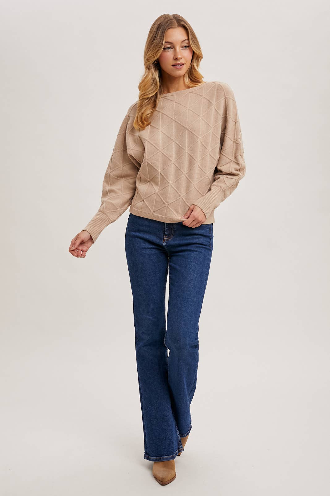 Boat Neck Diamond Knit Sweater